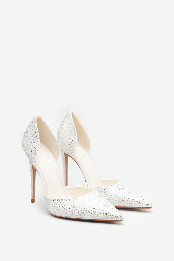 Club L Catcher Ivory Diamante Pointed Court Heels
