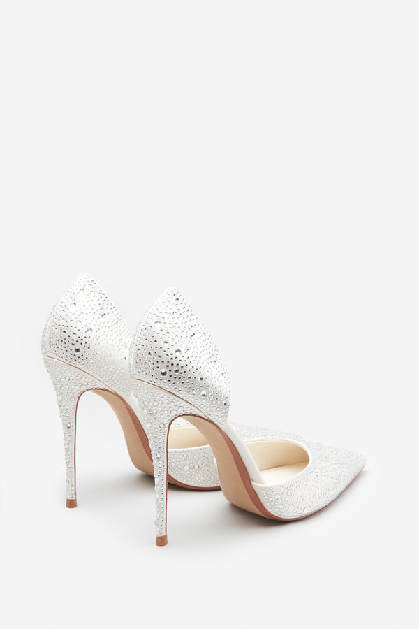 Club L Catcher Ivory Diamante Pointed Court Heels