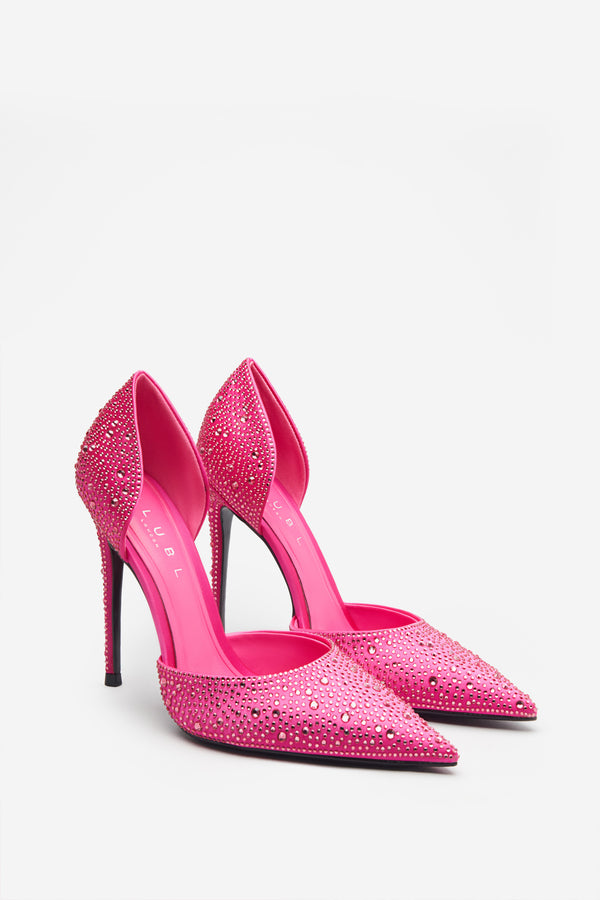 Club L Catcher Pink Diamante Pointed Court Heels