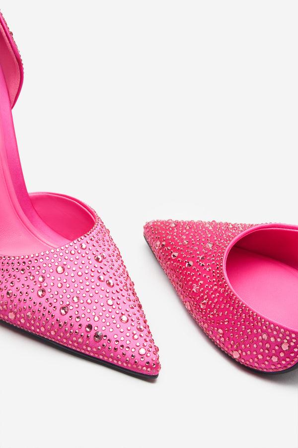 Club L Catcher Pink Diamante Pointed Court Heels
