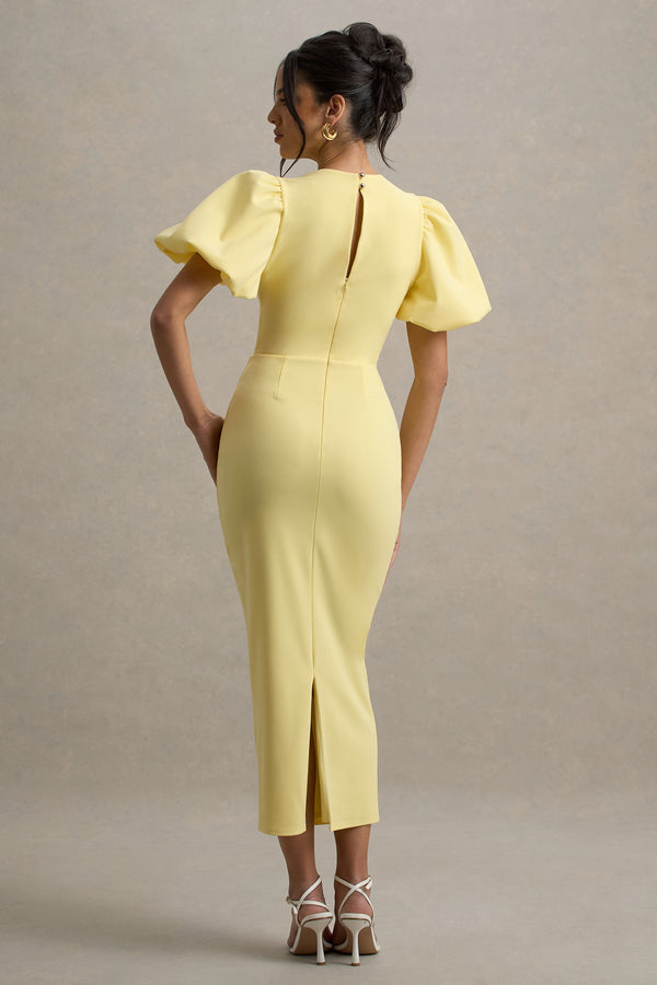 Club L Dakota Lemon Puff-Sleeve Midi Dress