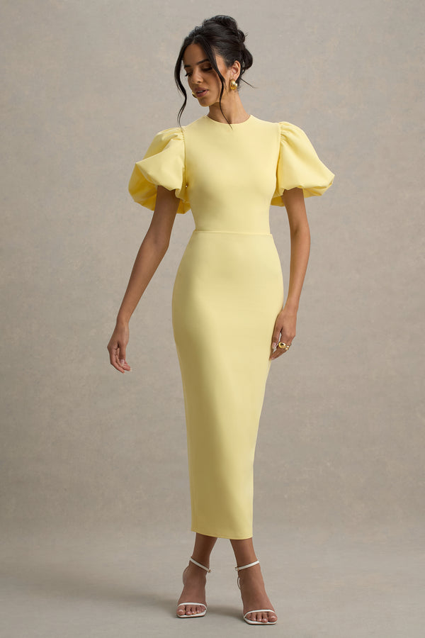 Club L Dakota Lemon Puff-Sleeve Midi Dress