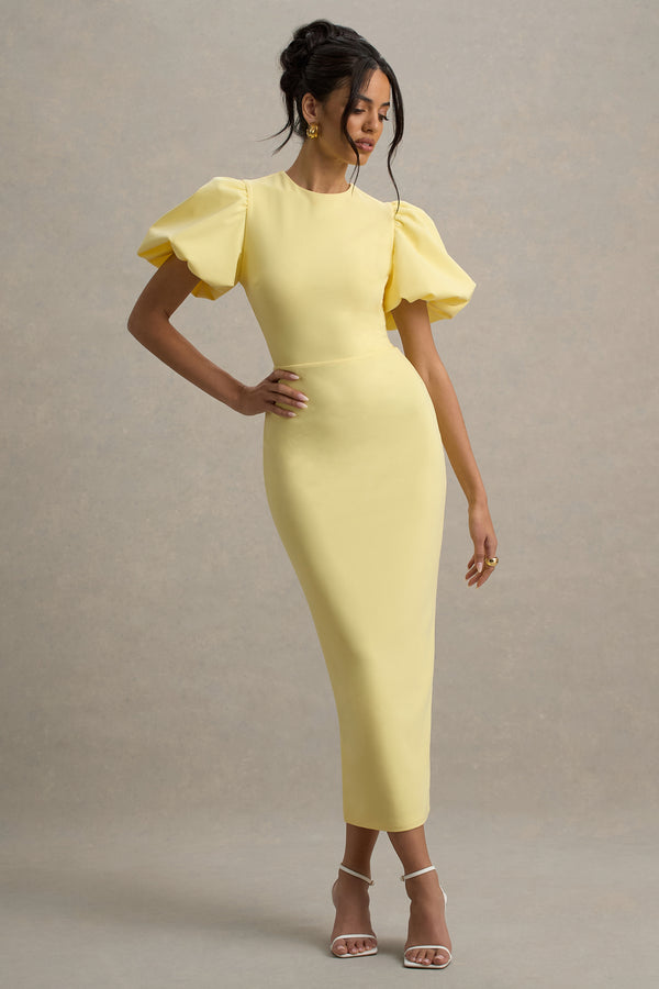 club l Dakota Lemon Puff-Sleeve Midi Dress