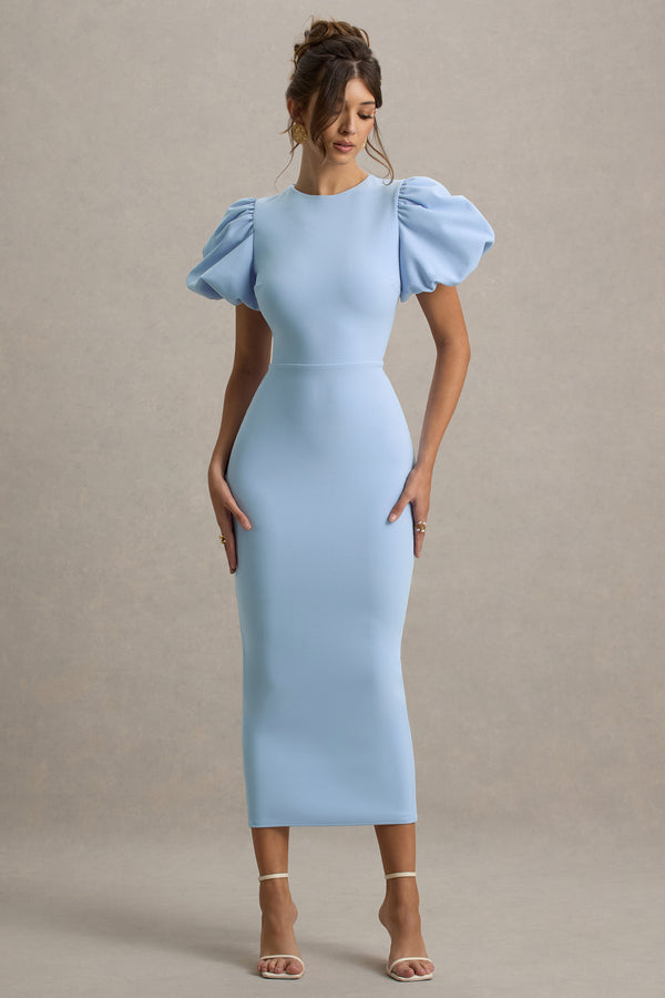 Club L Dakota Powder Blue Puff-Sleeve Midi Dress