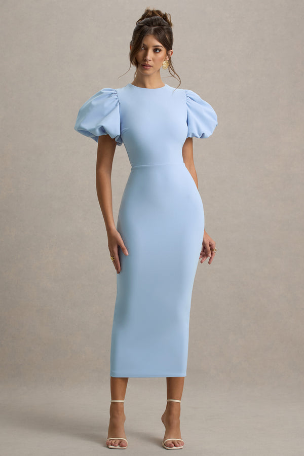 Club L Dakota Powder Blue Puff-Sleeve Midi Dress