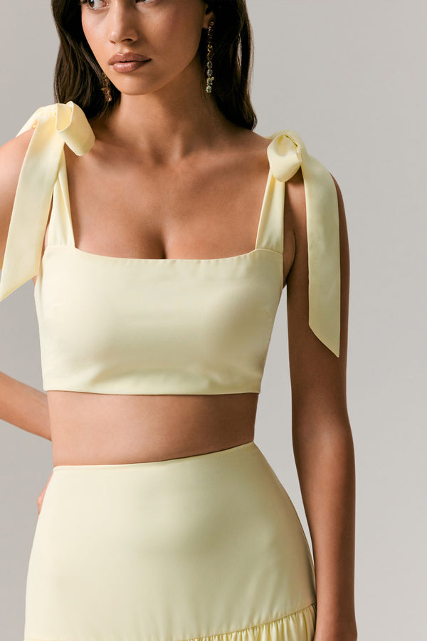 club l Elodie Lemon Tie-Strap Crop Top