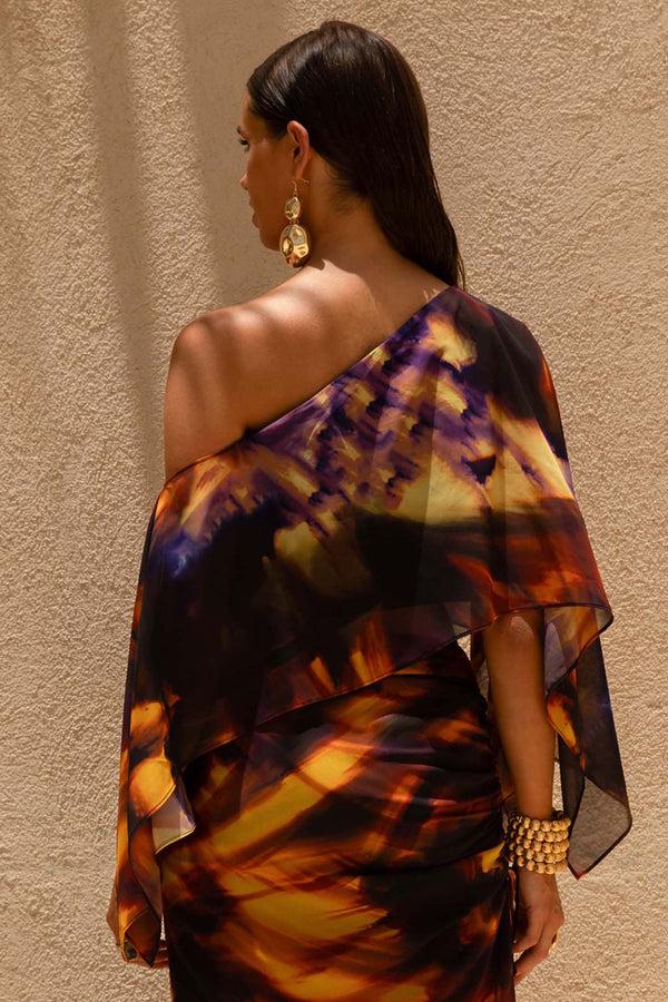 Club L Elysia Smoke Print Asymmetric Crop Top