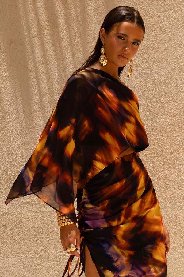 Club L Elysia Smoke Print Asymmetric Crop Top