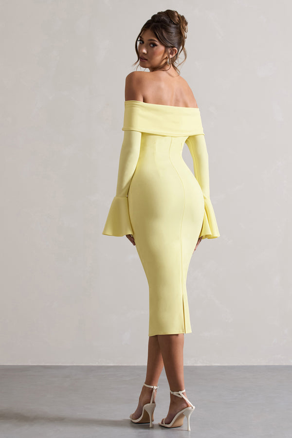 Club L Emma Lemon Bardot Flared-Sleeve Midi Dress
