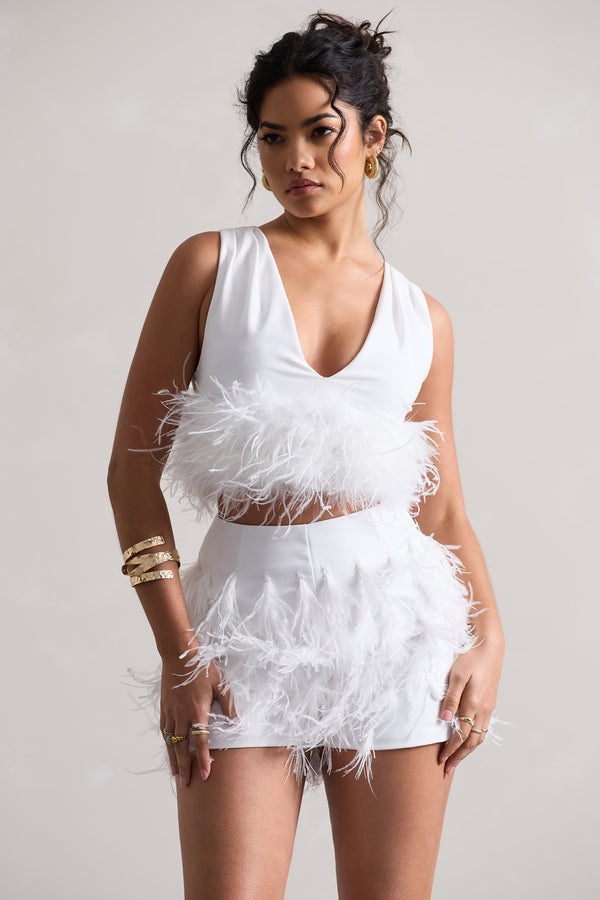 Club L Encore White Feather Shorts