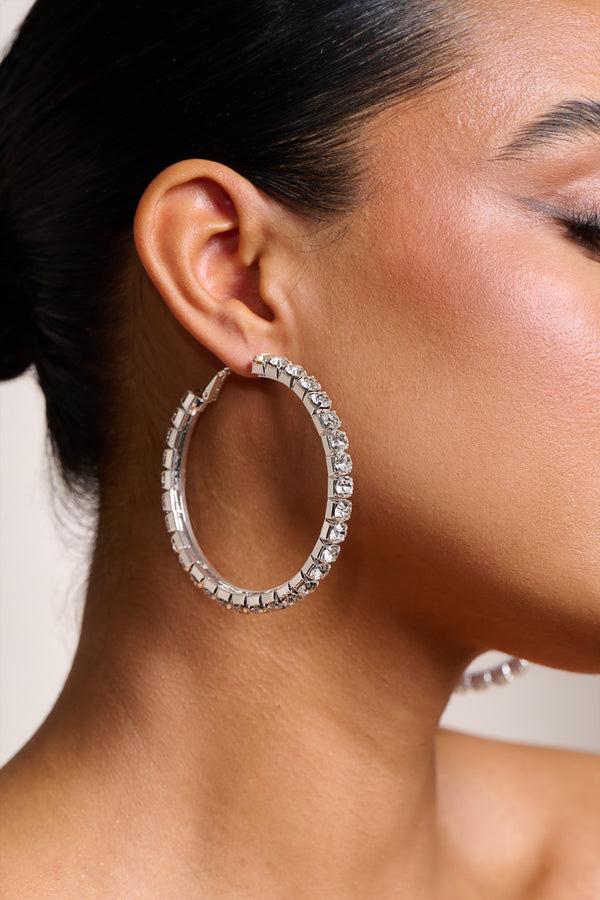 Club L Grace Silver Chunky Diamante Hoop