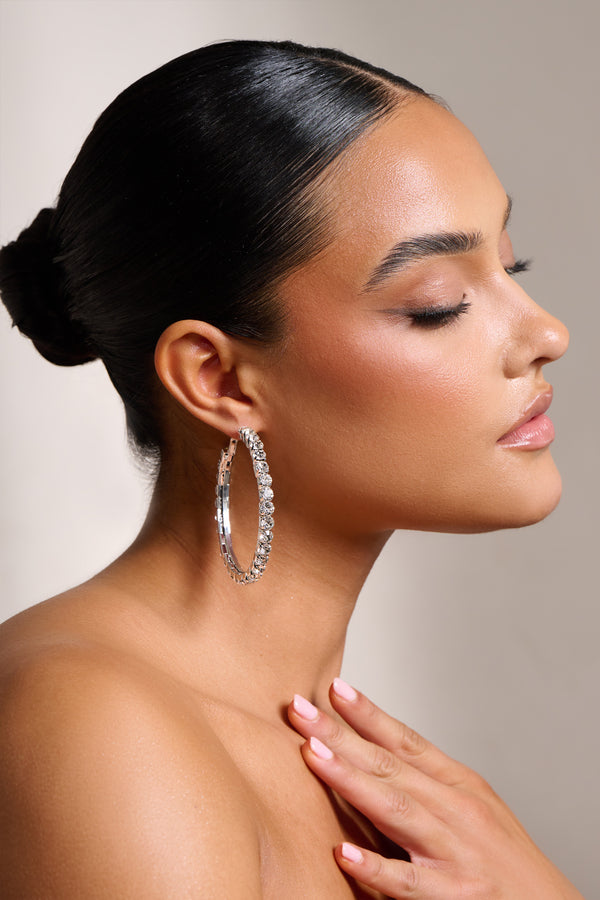 Club L Grace Silver Chunky Diamante Hoop