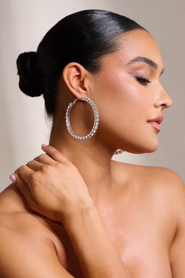 club l Grace Silver Chunky Diamante Hoop