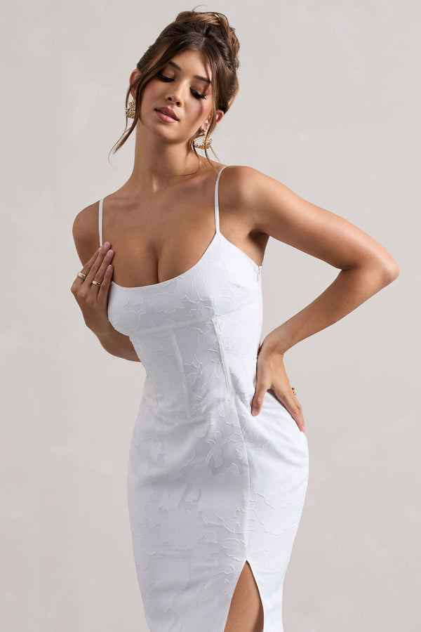 Club L Intimacy White Lace Corset Split Maxi Dress