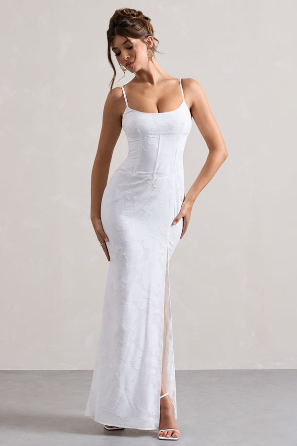 club l Intimacy White Lace Corset Split Maxi Dress