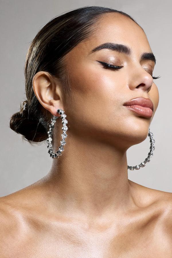 Club L Isobel Silver Diamante Hoop Earrings