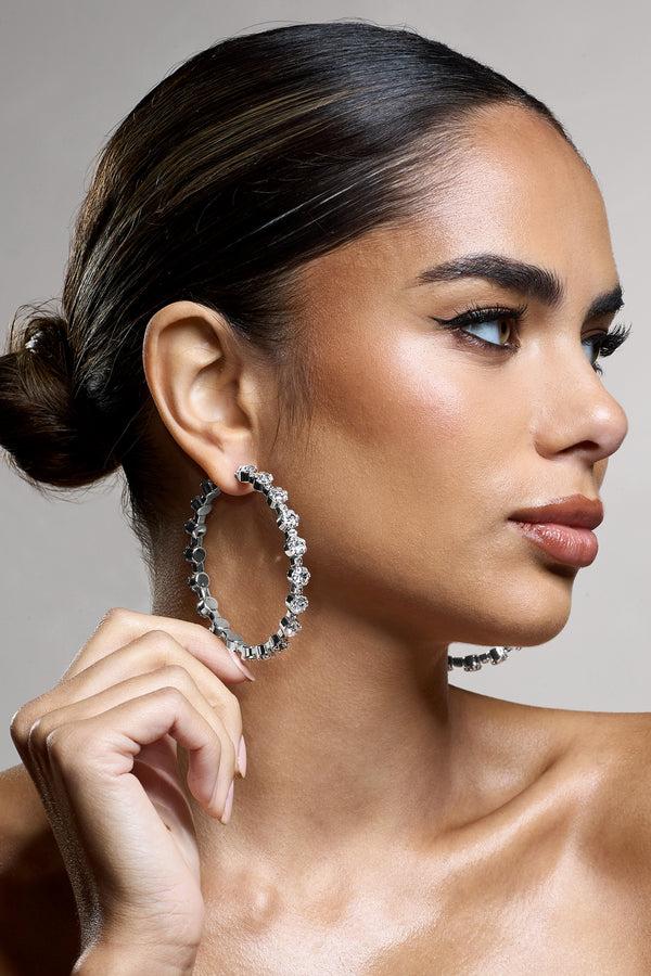 Club L Isobel Silver Diamante Hoop Earrings