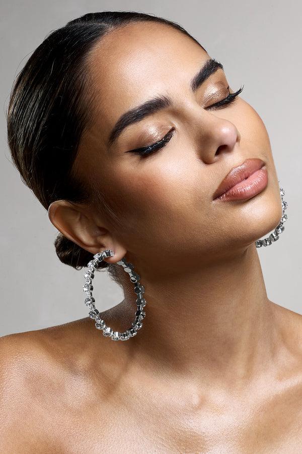 Club L Isobel Silver Diamante Hoop Earrings