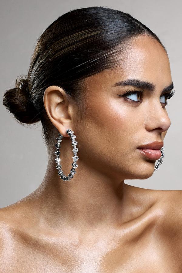 club l Isobel Silver Diamante Hoop Earrings
