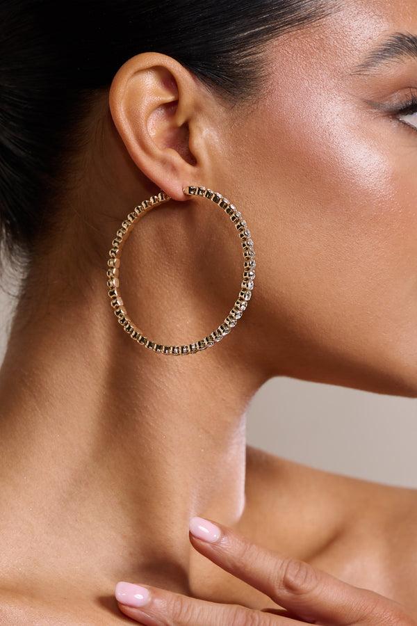 Club L Jude Gold Diamante Large Hoop Earrings