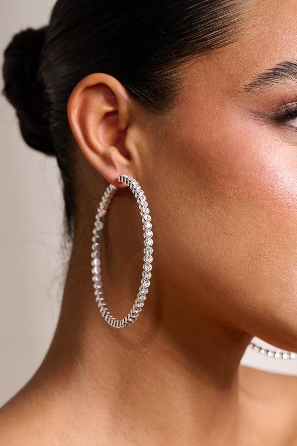 Club L Julia Silver Diamante Hoop Earrings