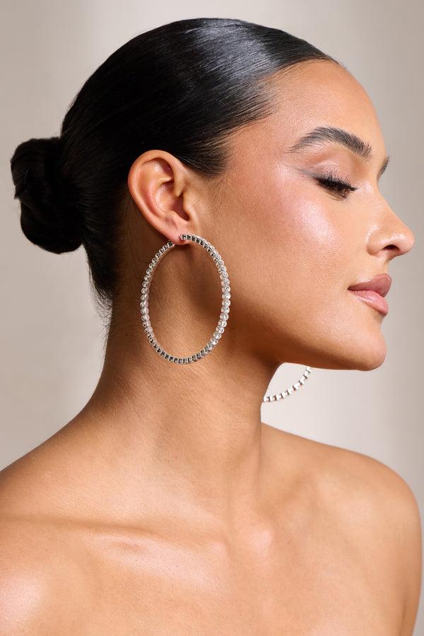 club l Julia Silver Diamante Hoop Earrings