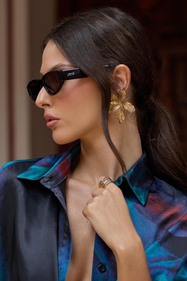 Club L Kai Otra Black Thin Rectangular Sunglasses