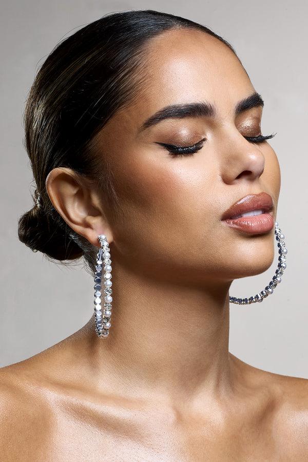 Club L Kassandra Silver Diamante Hoop Earrings