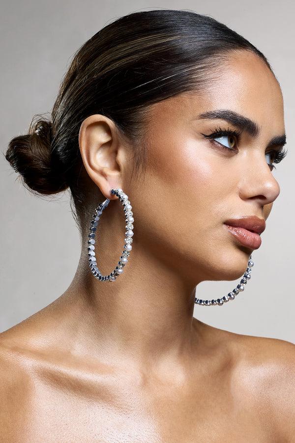Club L Kassandra Silver Diamante Hoop Earrings