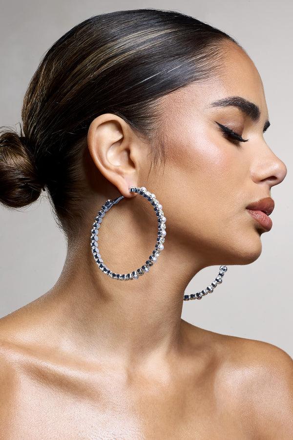Club L Kassandra Silver Diamante Hoop Earrings