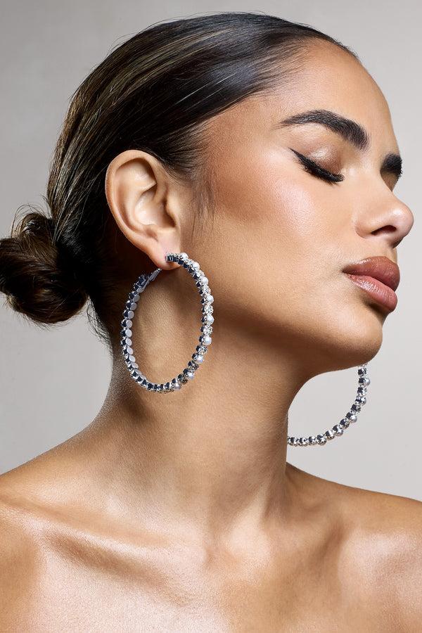 club l Kassandra Silver Diamante Hoop Earrings