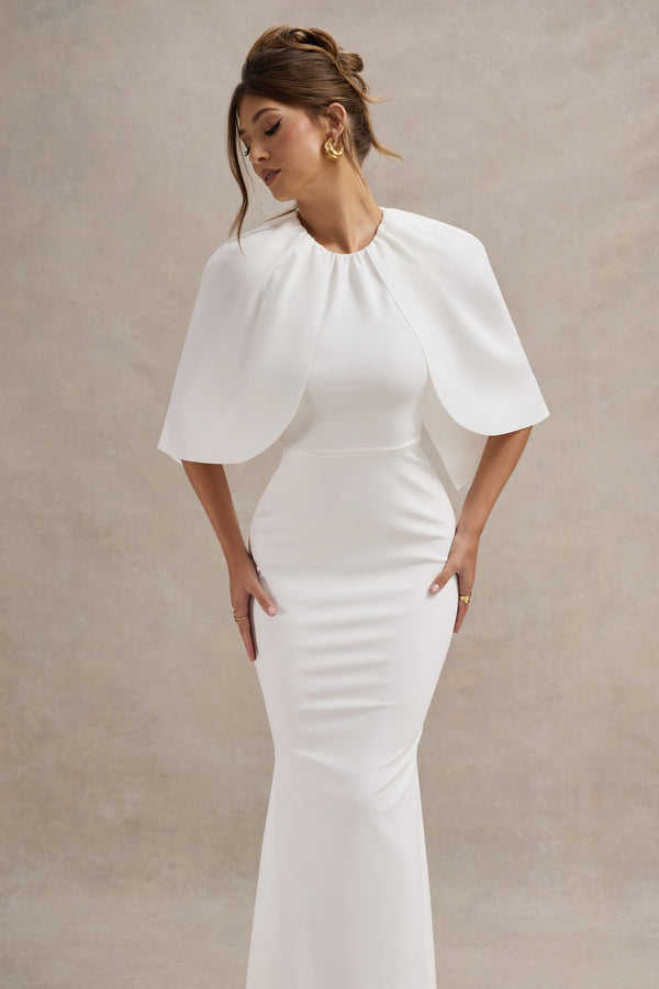 Club L Kianne White Draped Short-Sleeve Maxi Dress