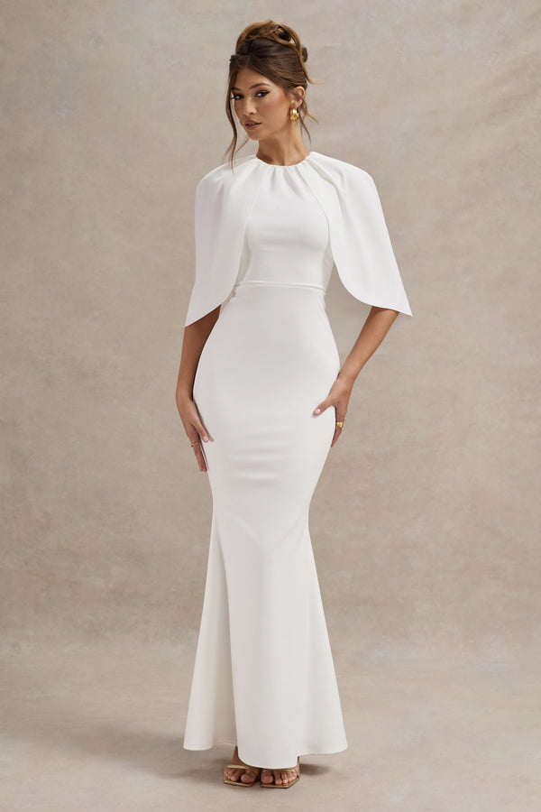 club l Kianne White Draped Short-Sleeve Maxi Dress