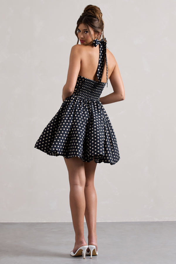Club L Levie Navy Polka Dot Halter-Neck Mini Dress