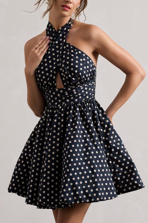 Club L Levie Navy Polka Dot Halter-Neck Mini Dress