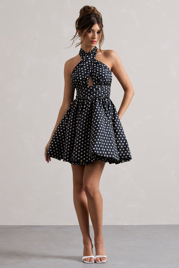 Club L Levie Navy Polka Dot Halter-Neck Mini Dress