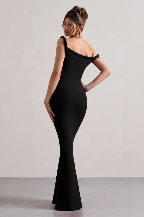 Club L Lita Black Twisted Asymmetric Maxi Dress