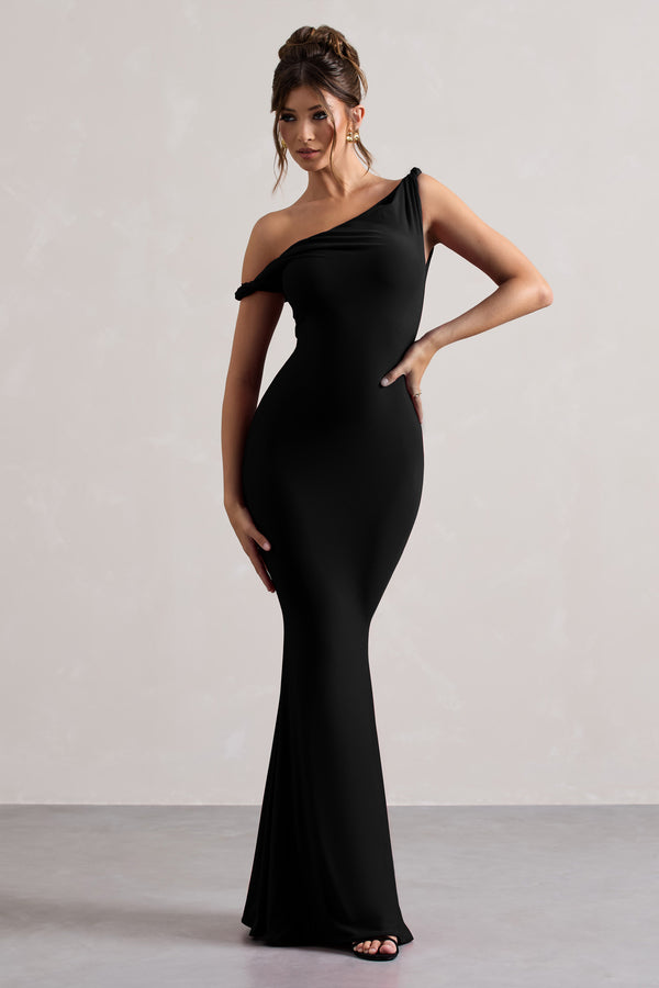 Club L Lita Black Twisted Asymmetric Maxi Dress