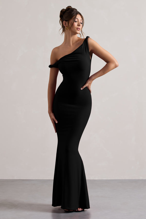 club l Lita Black Twisted Asymmetric Maxi Dress