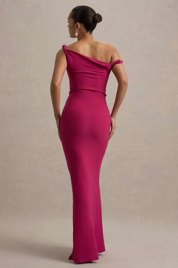 Club L Lita Hot Pink Twisted Asymmetric Maxi Dress