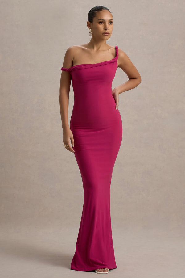 Club L Lita Hot Pink Twisted Asymmetric Maxi Dress