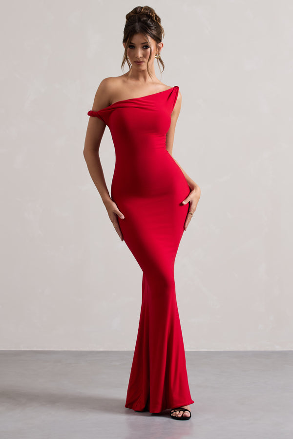 Club L Lita Red Twisted Asymmetric Maxi Dress