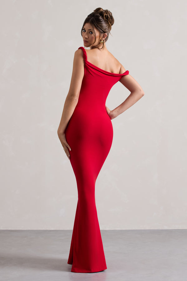 Club L Lita Red Twisted Asymmetric Maxi Dress