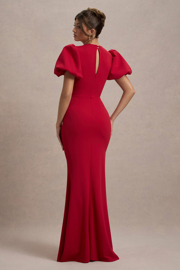 Club L Love Letters Red Puff-Sleeve Maxi Dress