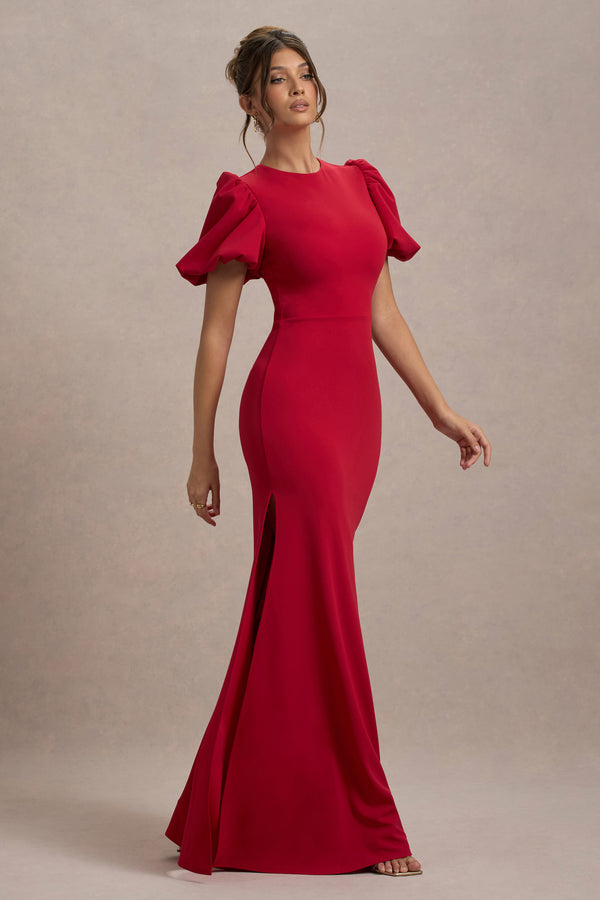 Club L Love Letters Red Puff-Sleeve Maxi Dress
