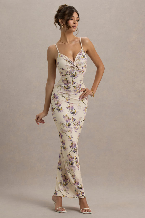Club L Luz Lemon Floral Print Strappy Maxi Dress