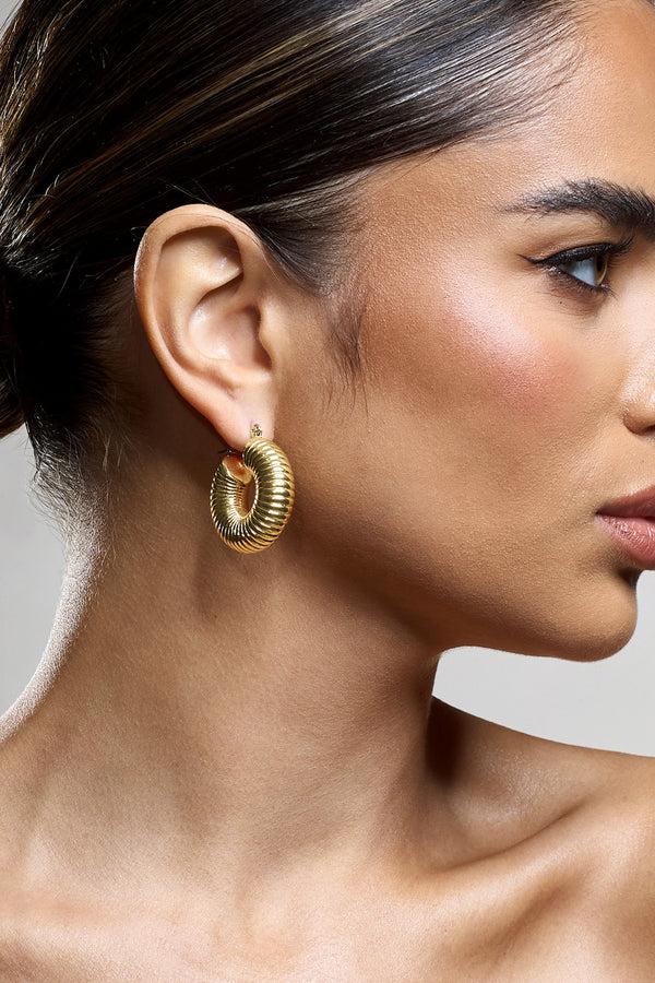 Club L Marceline Gold Ribbed Chunky Hoop Earrings
