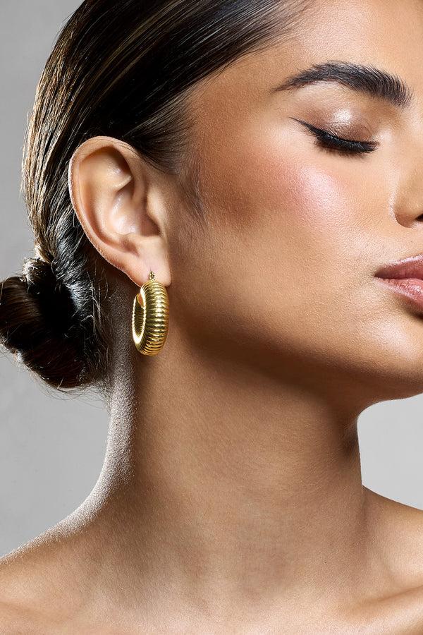 Club L Marceline Gold Ribbed Chunky Hoop Earrings