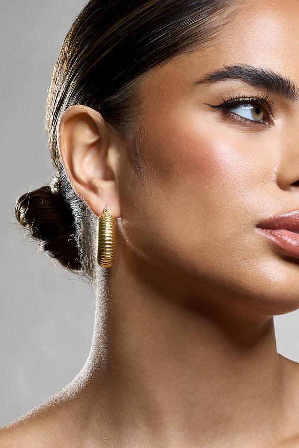 Club L Marceline Gold Ribbed Chunky Hoop Earrings