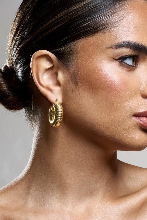 club l Marceline Gold Ribbed Chunky Hoop Earrings
